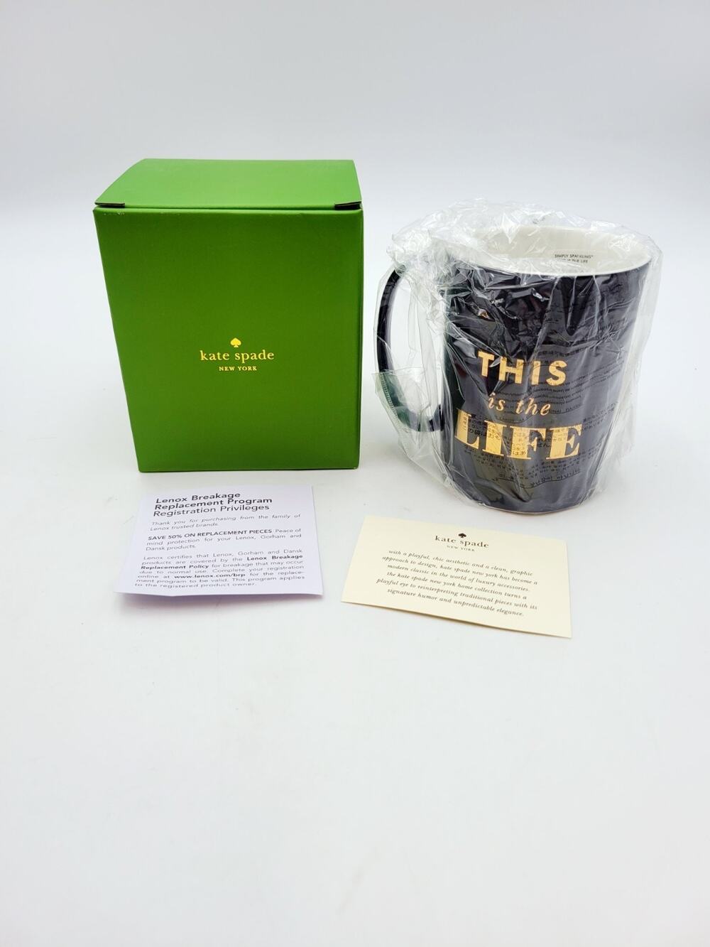 Lenox Kate Spade New York Simply Sparkling This Is The Life Mug 12Oz Black Gold